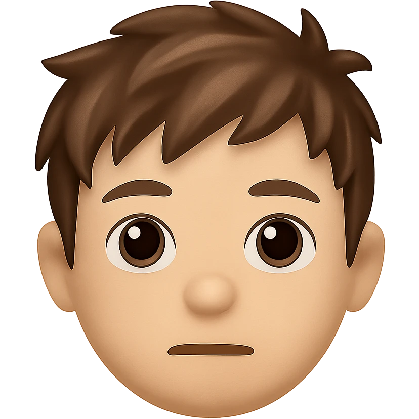 emoji face of a young person with short tousled brown hair, light skin, neutral expression emoji