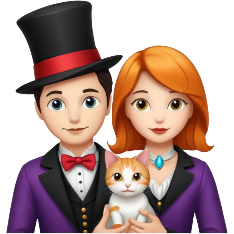 magician couple and their pet cat emoji
