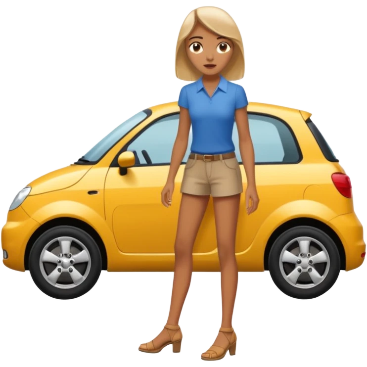 Tall girl crushing a tiny car under her foot emoji