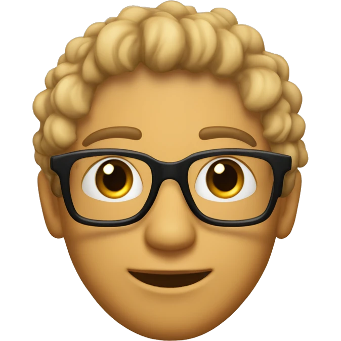 Hombre con ojos color miel cabello negro  risado con rizos y lentes con un adorno en la esquina  piel neutra beige  emoji