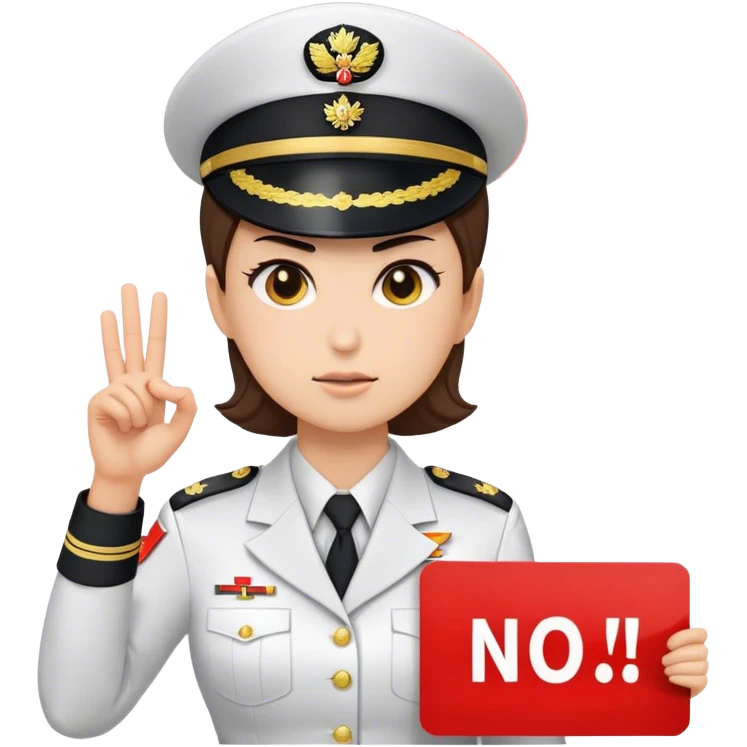 a female general holding a sign that says No emoji