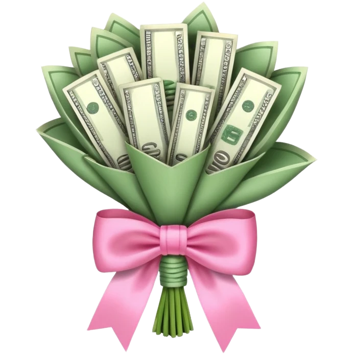 Make a bouquet of money with pink bow  emoji