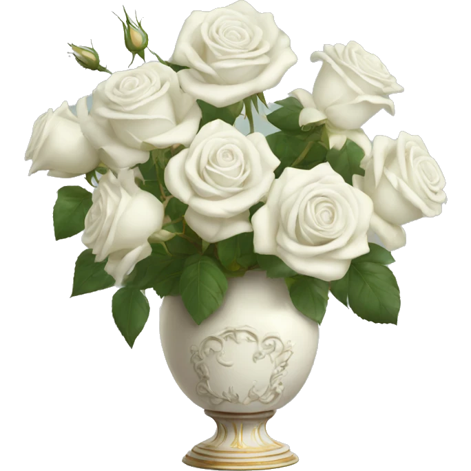 white roses in roccoco vase emoji
