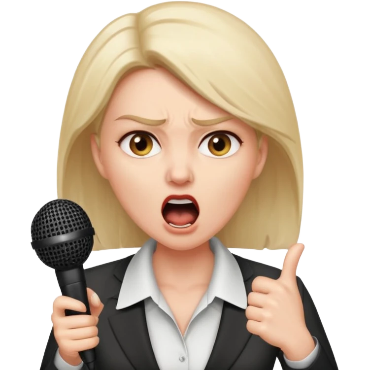 a office woman presenting her idea with microphone
a manager yelling in anger
the office woman stops and fears emoji