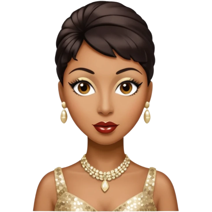 Josephine Baker with dark brown hair, cream sequin outfit emoji