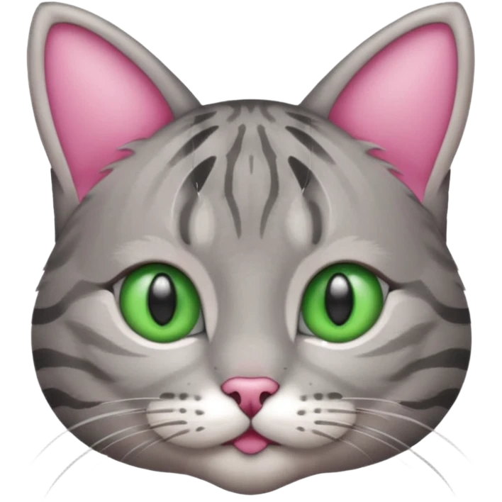 grey tabby cat: pink ears fur green eyes emoji