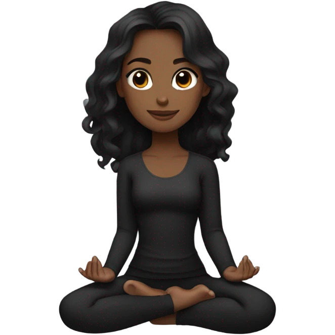 girl with fair complexion, long wavy black hair, black eyes, does yoga in a black outfit emoji