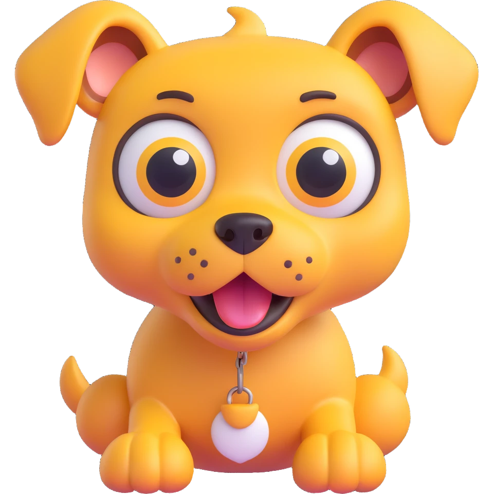 playful dog, 3D emoji style, shiny texture, big eyes emoji
