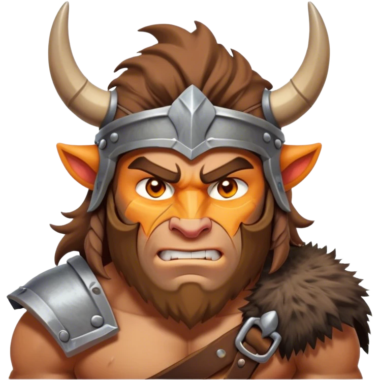Clash of Clans aesthetic: Cinematic Fierce Barbarian Portrait Emoji, Poised and bold with a rugged yet cartoonish build in tattered furs and a horned helmet, expressive bright eyes and a confident smirk, Simplified yet dynamic features, highly detailed, glowing with a vivid, adventurous aura, high shine, heroic and spirited, stylized with an air of medieval warrior charm, focused and energetic, soft glowing outline, capturing the essence of a fearless barbarian adventurer ready to lead his clan with spirited valor! emoji