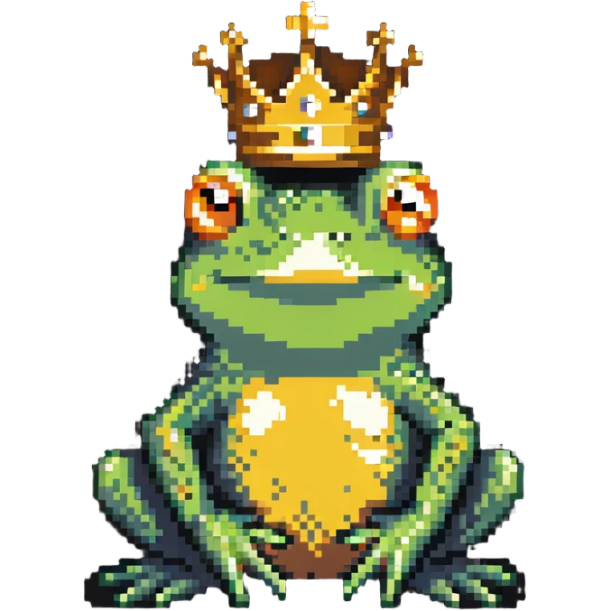 frog wearing a golden crown sitting pose emoji