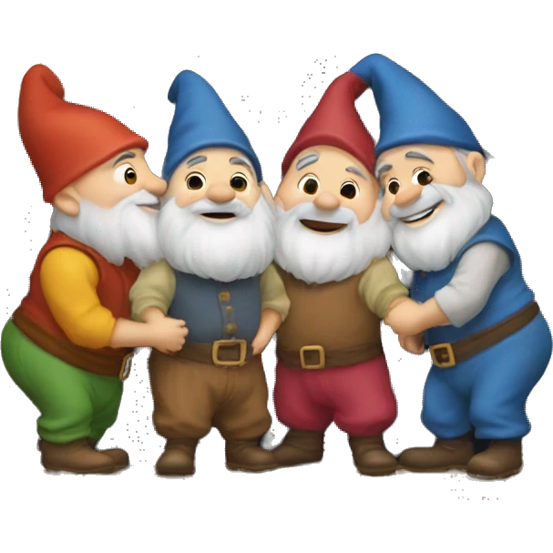 Three dwarfs kissing in front of a house emoji