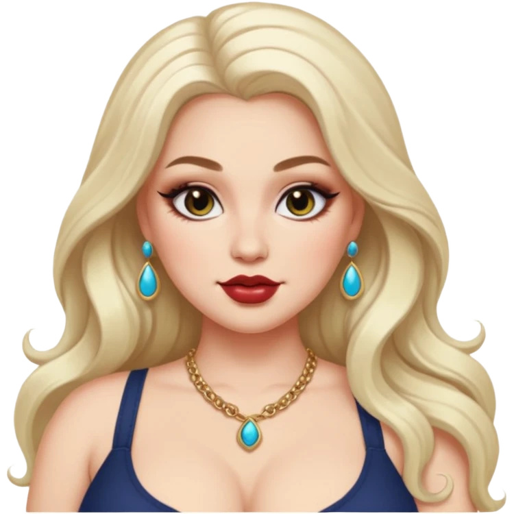 long hair. white thot voluptous chest and gen z makeup accessories. big topless hangingchest. smug detailed face. emoji