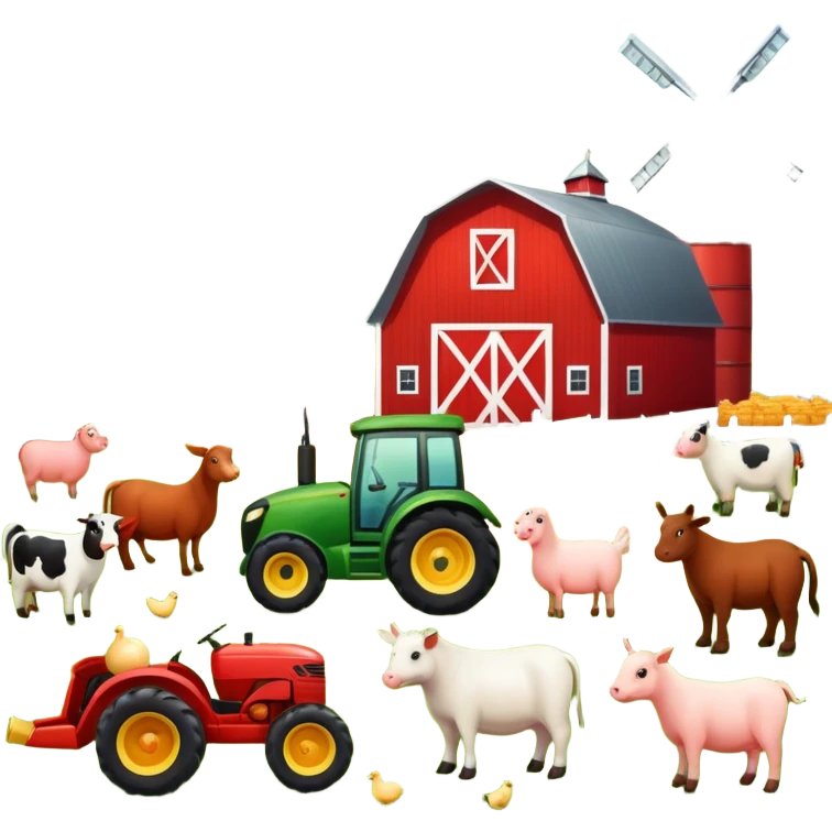 farm scene with barn, tractor, and animals emoji