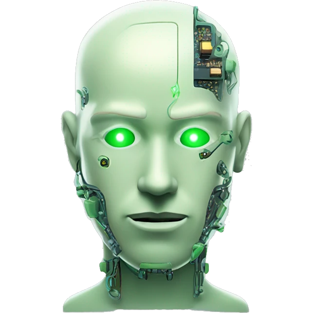 Pastel green bald male cyborg head with goatee and circuitry emoji