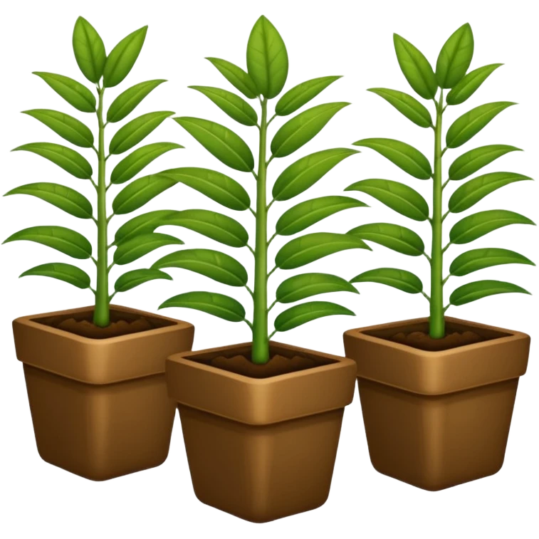 plantas abundantes tipo helecho en macetas rectangulares color café emoji