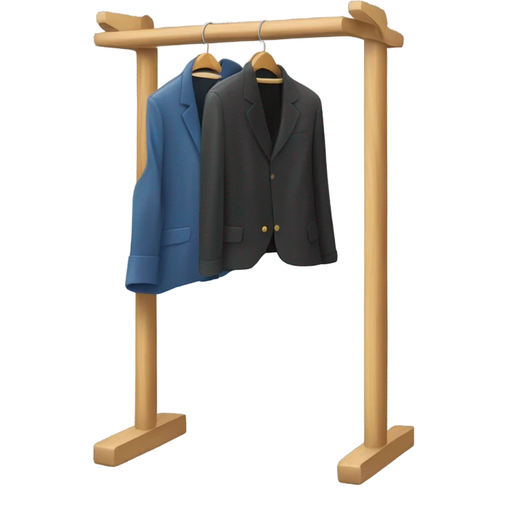 Design an emoji-style icon of an open wardrobe with clothes hanging inside. Include details like a wooden frame, hangers, and only black or white different clothing items such as shirts or any other clothing . Use a clean and minimalistic design. emoji