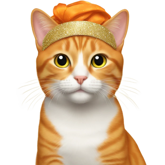Orange cat wearing a new years headband  emoji