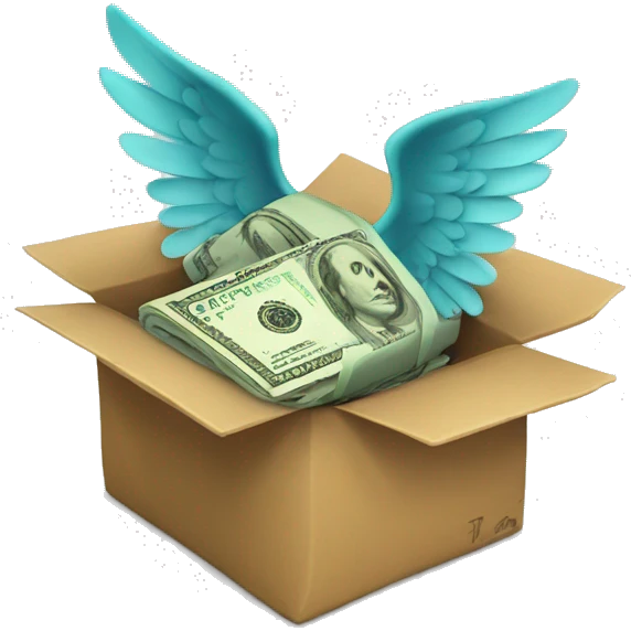 A bundle of dollars with wings emoji