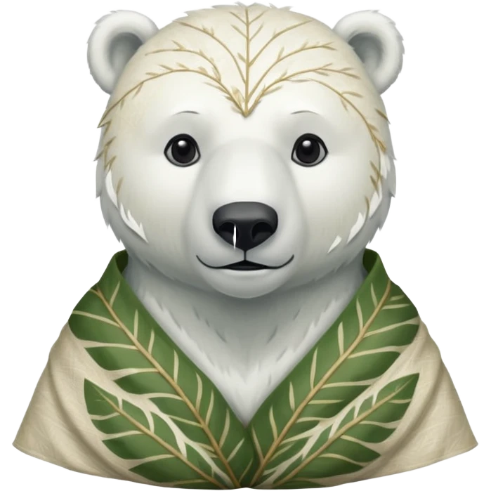 a polar bear wearing ancient leaf cloth, half body, icon emoji