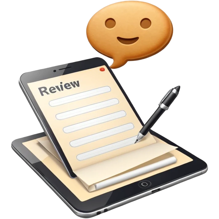 3D icon symbolizing writing a review and sharing opinions, food app context, single object, modern and clean style, soft lighting, isolated, no background emoji