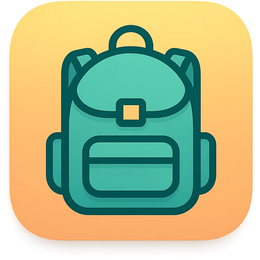 iOS app icon style for folder 'School': square with strongly rounded corners, soft color gradient, symbol of a school backpack in the center, modern look emoji