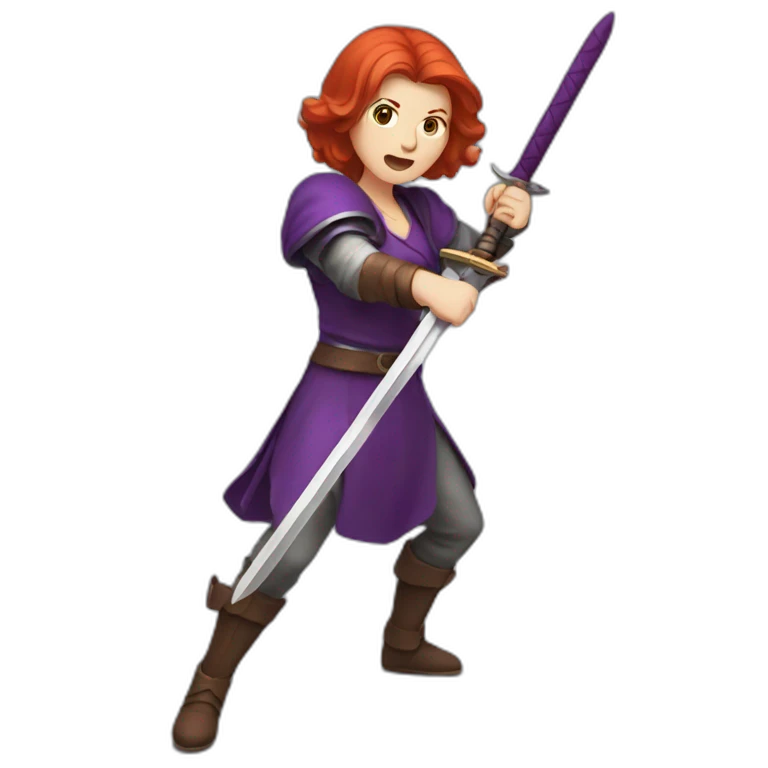 redhead women in purple fighting with sword emoji