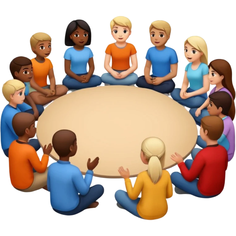 Therapy support group with a group of people sitting in a circle talking to each other  emoji