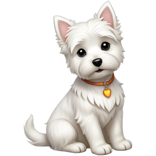 cinematic-[west highland white terrier]-realistic-full-body-sitting-emoji,-tail-resting-loosely-beside-its-paws,-head-tilted-dramatically, dooped ears -wavy-[white-fur,-simplified-yet-realistic-focused-features,-highly-detailed,-glowing-with-an-almost-sarcastic-glow emoji