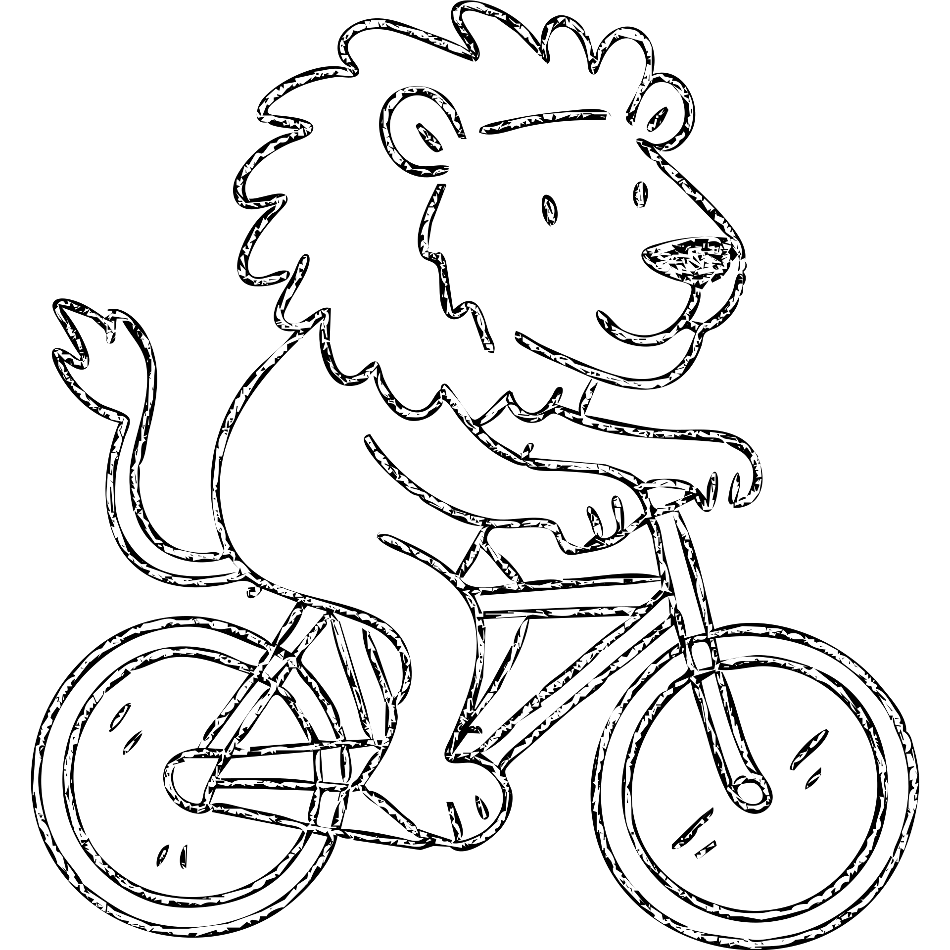 lion on a bike, hand-drawn outlined icon emoji