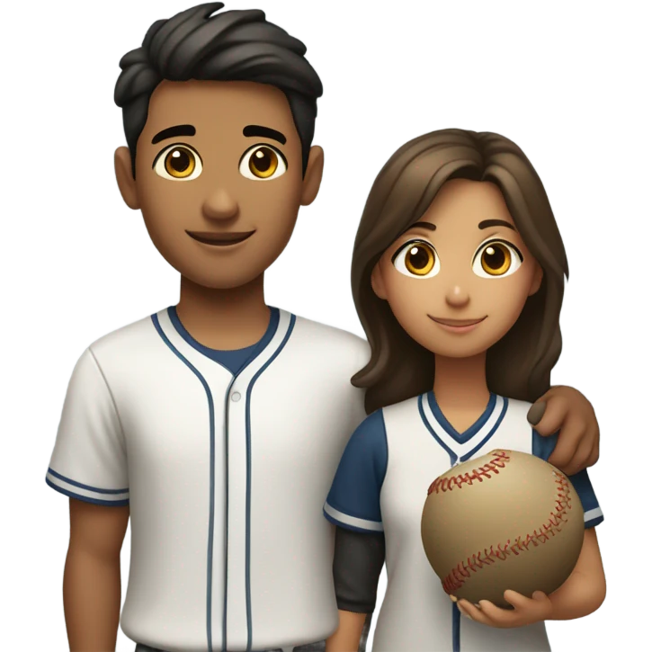 Girl brown hair olive skin with wasian boy pleasing baseball emoji