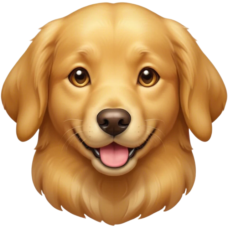 Cinematic Cute Golden Retriever Portrait Emoji, Head tilted playfully and inquisitively, showcasing a rich, glossy golden coat with a healthy sheen, round, sparkling brown eyes filled with curiosity, Simplified yet irresistibly adorable features, highly detailed, glowing with a warm, friendly glow, high shine, affectionate and lively, stylized with a touch of whimsy, bright and endearing, soft glowing outline, capturing the essence of a mischievous yet loving companion, so playful it feels like it could leap out of the screen and into your arms! emoji