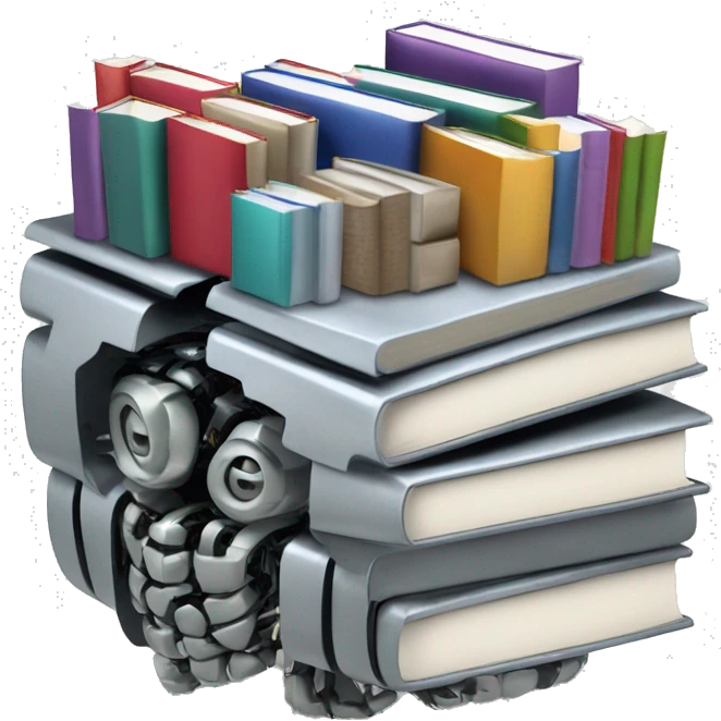 mechanical metallic robotic brain with books inside emoji