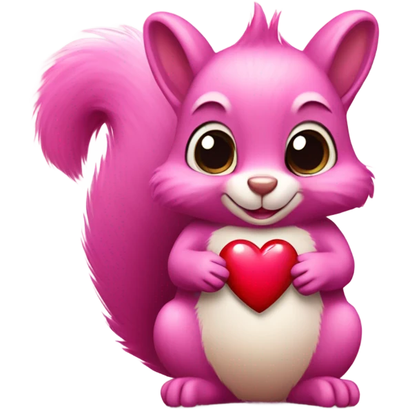 pink squirrel holding a heart emoji