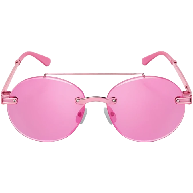 Y2K style rimless pink sunglasses, futuristic design, no frame, early 2000s fashion emoji