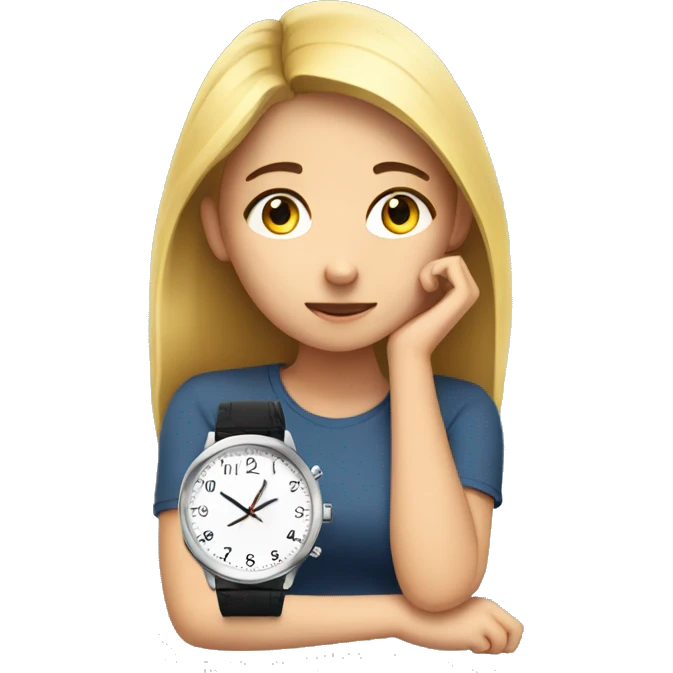 Bored girl looking at a watch emoji