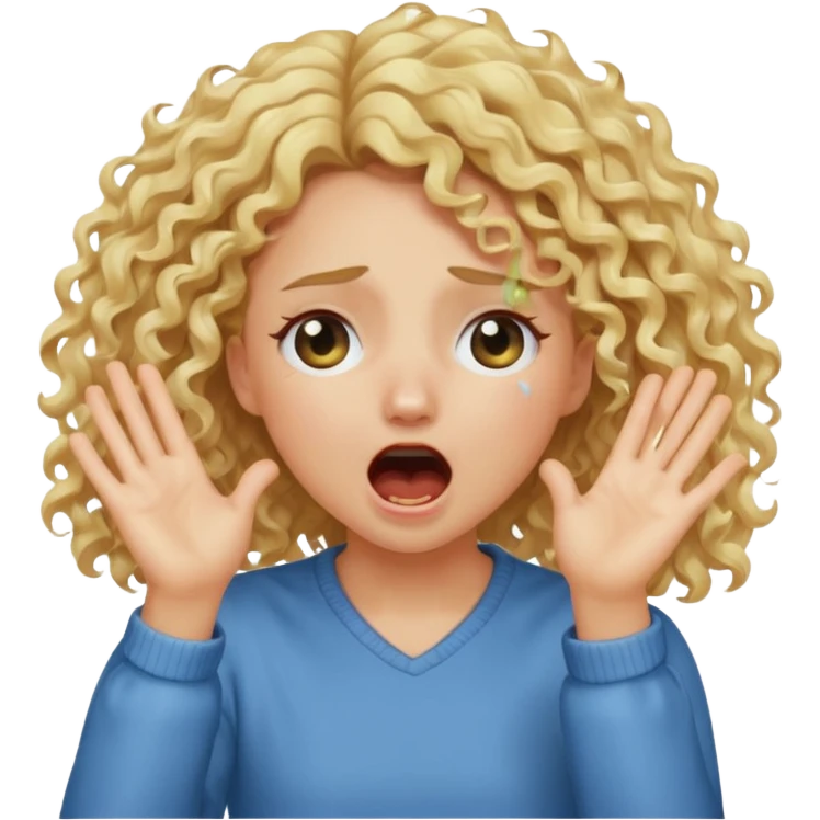 Emoji di ragazza bionda riccia che urla e mette una mano ben aperta in faccia davanti gli occhi emoji