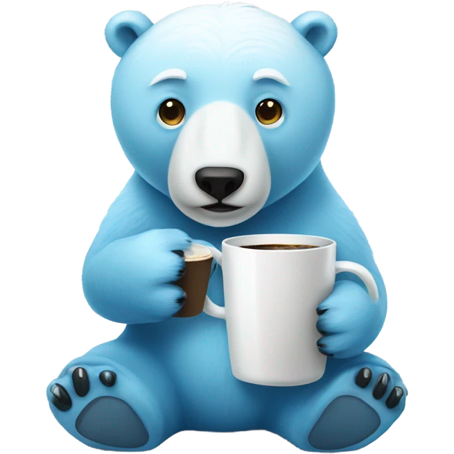 Full boudy blue polar bear drink coffee emoji