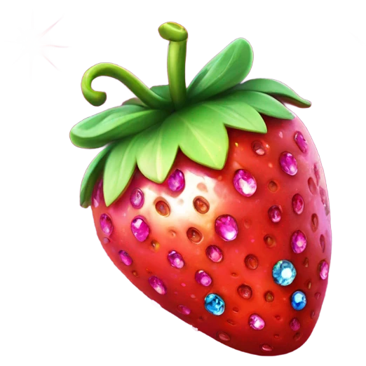 Realistic hot pink strawberries with gems as the seeds and glitter  emoji