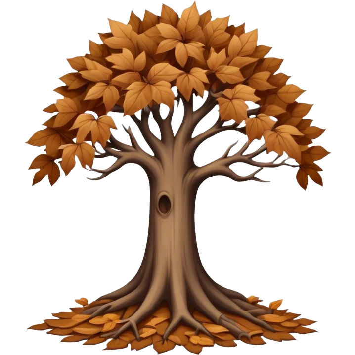 leafless old tree with pile of low leaves little emoji