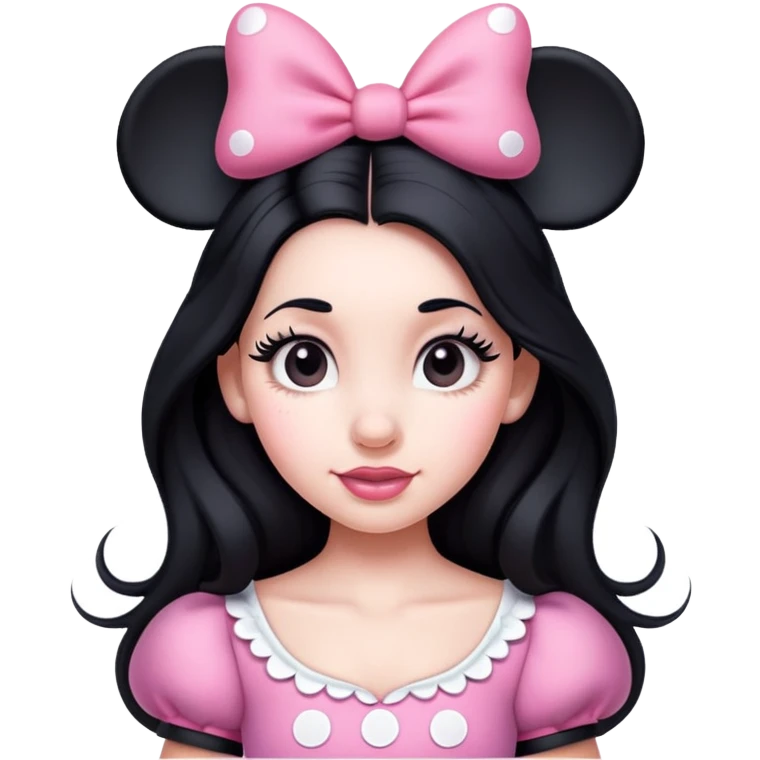 Minnie Mouse long black hair and pink Minnie Mouse ears emoji