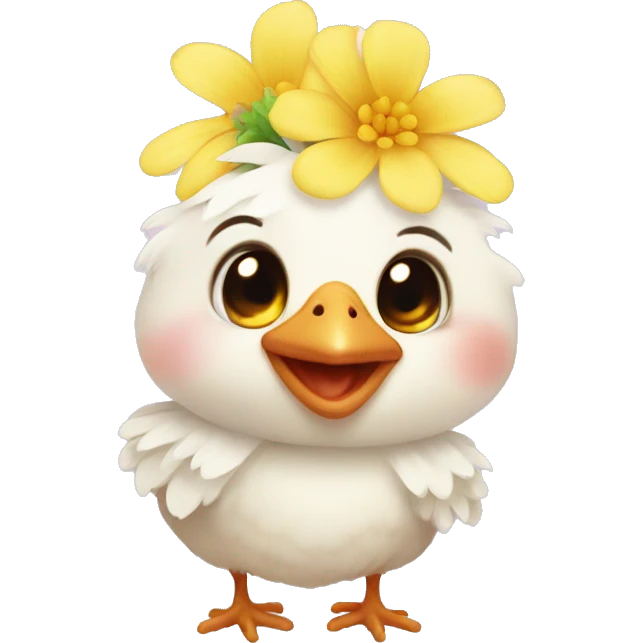Cute small baby chicken with a flower on its head emoji