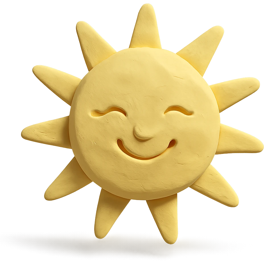 smiling sun with a face, pastel colors, visible fingerprints, matte plasticine claymation style emoji