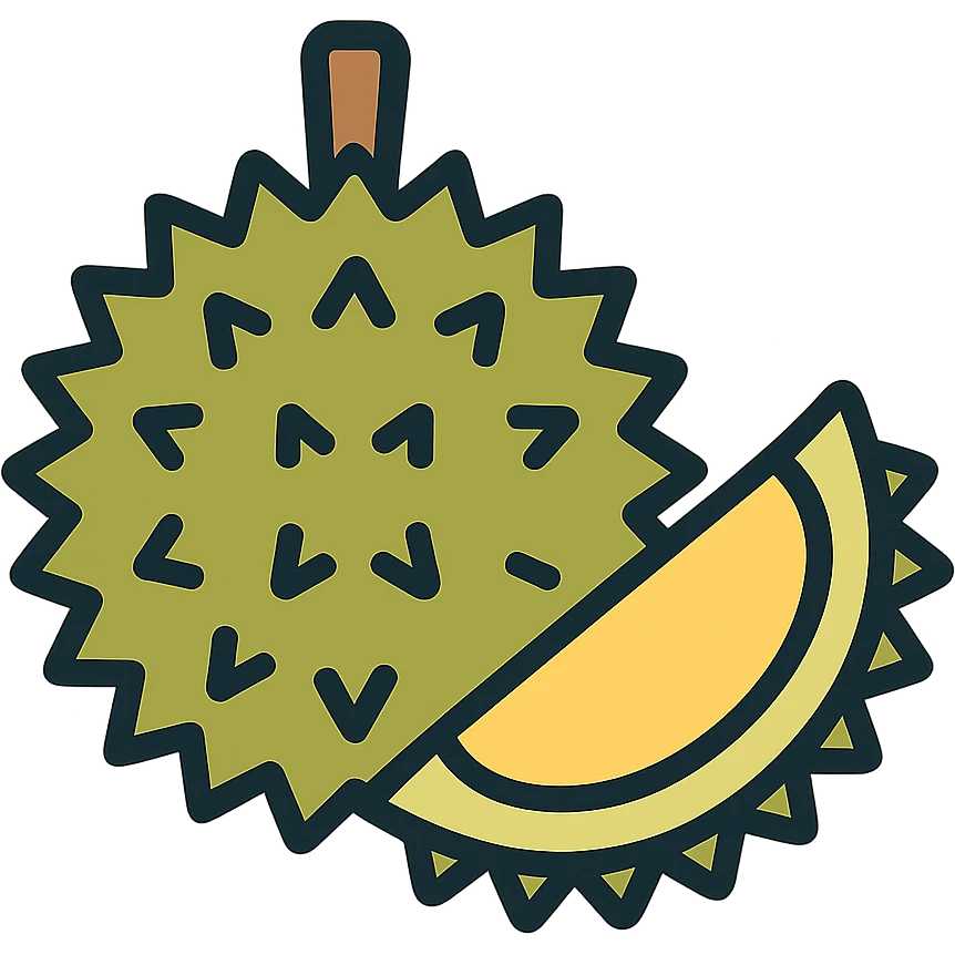 Create a simple, minimal detail, clear shape emoji of a whole durian fruit in a Unicode-style emoji character. The emoji should have no background and be easily copy-pastable as a clear icon representation of the durian fruit. emoji