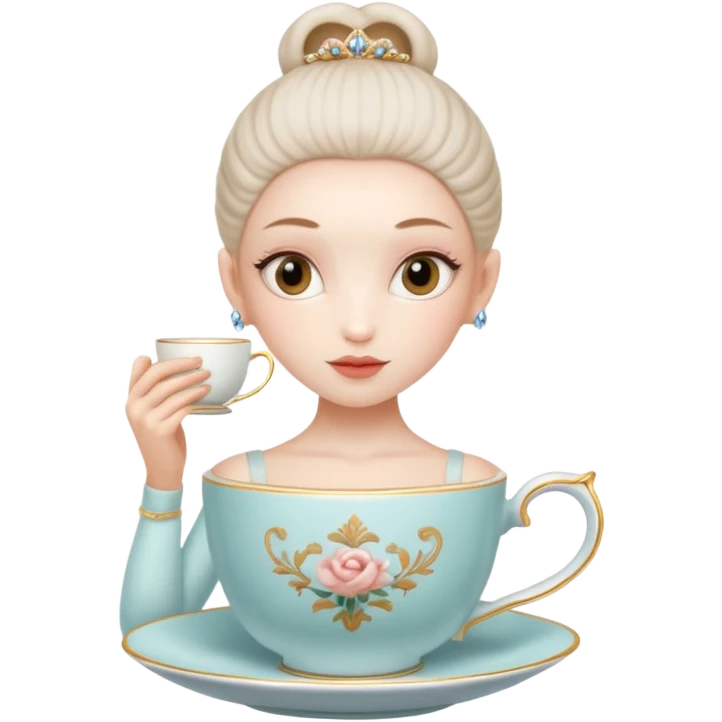 A ballerina but it’s head is a tea cup emoji