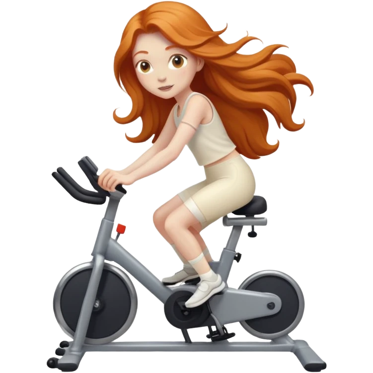 Ginger girl long hair riding stationary bike cream outfit emoji