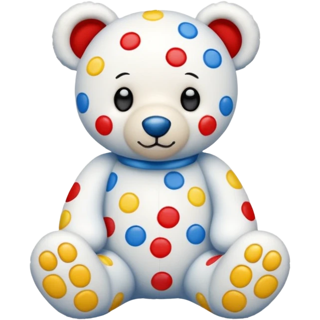White teddy bear covered with blue, red and yellow spots and square dots on the feet emoji