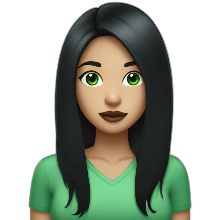 girl with green eyes and long black hair with big lips  emoji