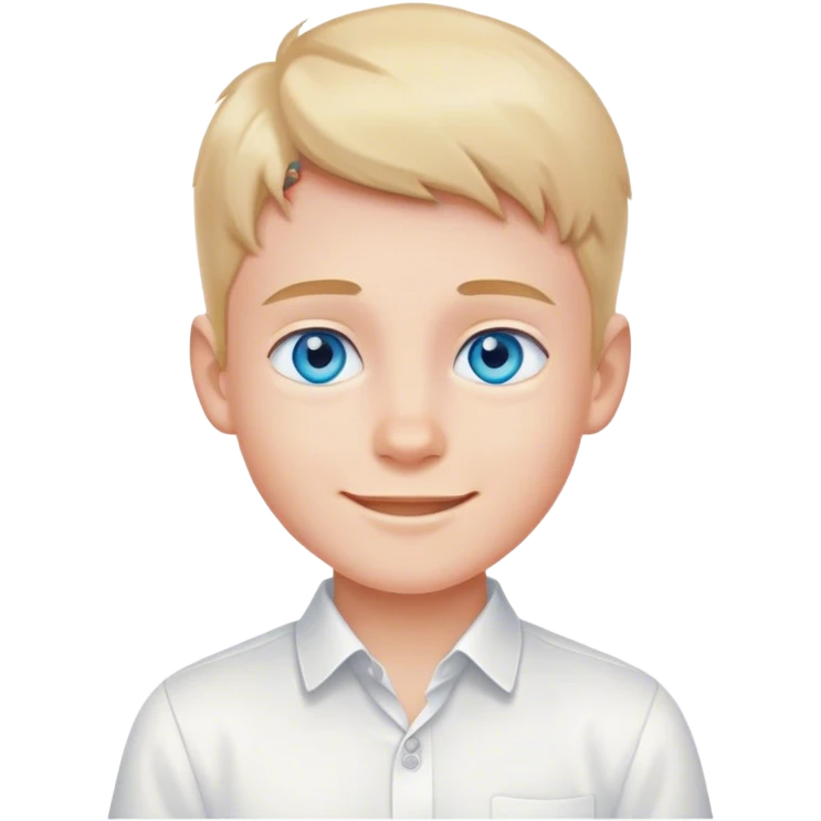 smiling boy with blue eyes in white shirt emoji