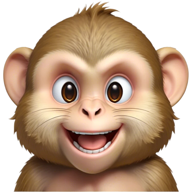 Cinematic Cheeky Macaque Portrait Emoji, Grinning mischievously with a tilted head and a playful smirk, showcasing a smart, agile build with soft, textured fur and wide, sparkling eyes pulling a funny face, Simplified yet strikingly expressive features, highly detailed, glowing with a warm, vibrant radiance, high shine, spirited and impish, stylized with an air of cheeky primate mischief, focused and teasing, soft glowing outline, capturing the essence of a cheeky macaque that looks ready to jump out of the screen with playful charm! emoji