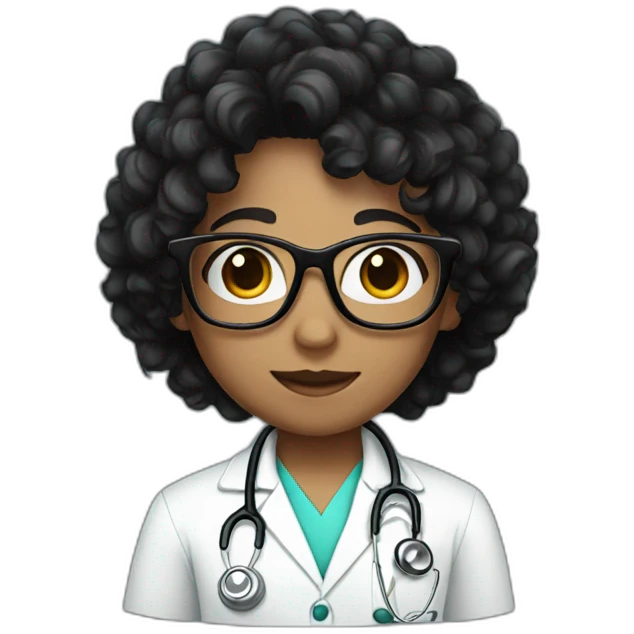 Cute doctor with black curly hair wearing glasses  emoji